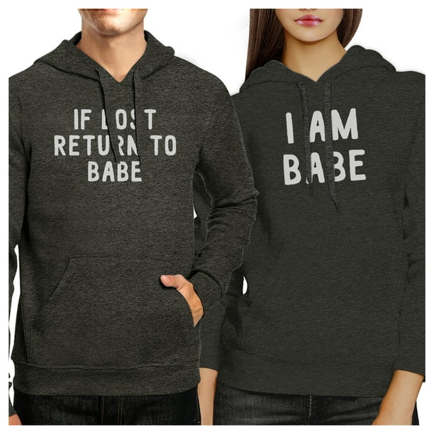 Left- 2XL / Right- L 365 Printing If Lost Return to Babe Cute Couples Graphic Hoodies Charcoal Grey Left- 2XL / Right- L 365 Printing If Lost Return to Babe Cute Couples Graphic Hoodies Charcoal Grey